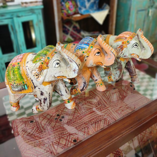 Statua elefante in legno dipinta a mano tanti colori