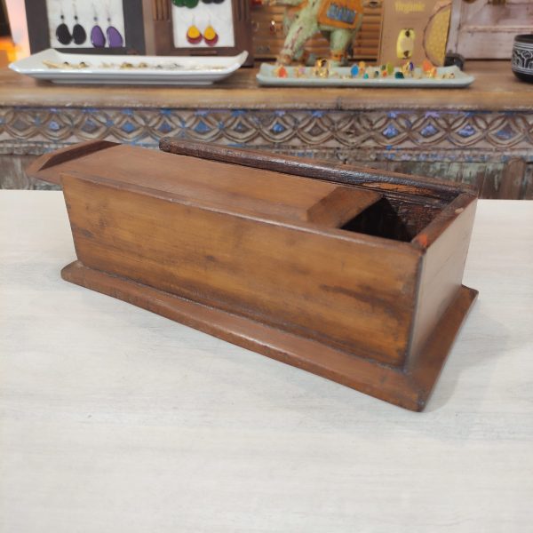 CONTENITORE INDIANO IN LEGNO CON COPERCHIO SCORREVOLE