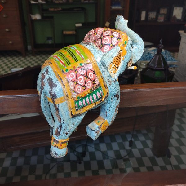 STATUA INDIANA ELEFANTE IN LEGNO DIPINTA A MANO