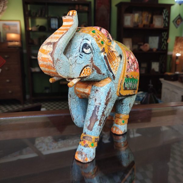 STATUA INDIANA ELEFANTE IN LEGNO DIPINTA A MANO