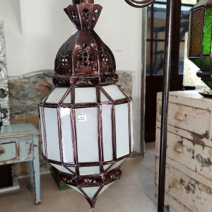 lampadario marocchino metallo e vetri satinati