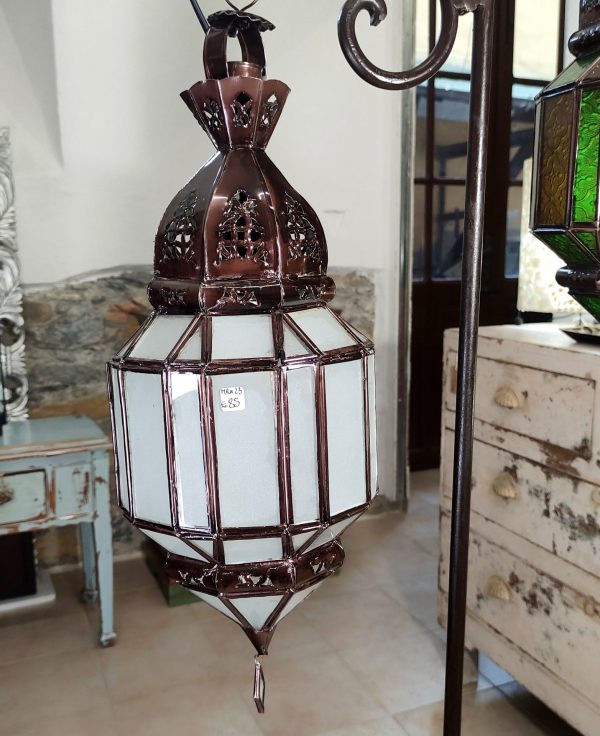 lampadario marocchino metallo e vetri satinati