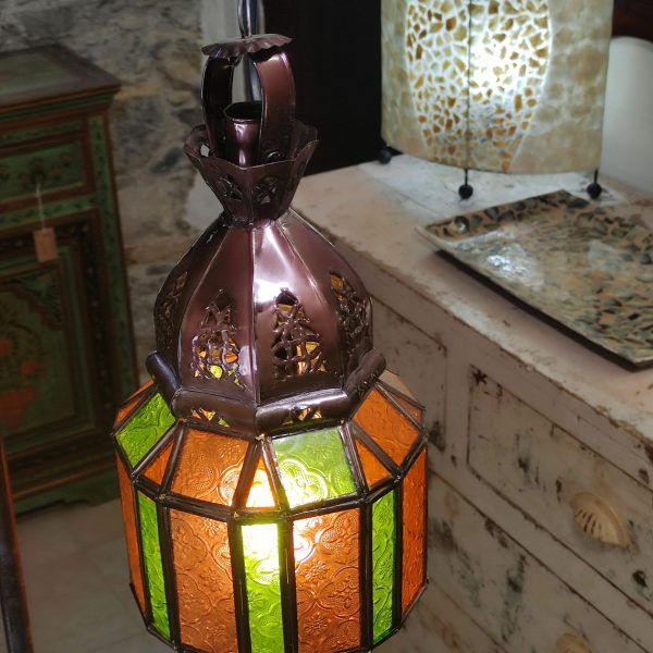 lampadario marocchino metallo e vetri colorati