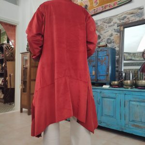 spolverino donna reversibile in velluto rosso e sari