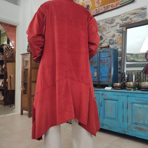 spolverino donna reversibile in velluto rosso e sari