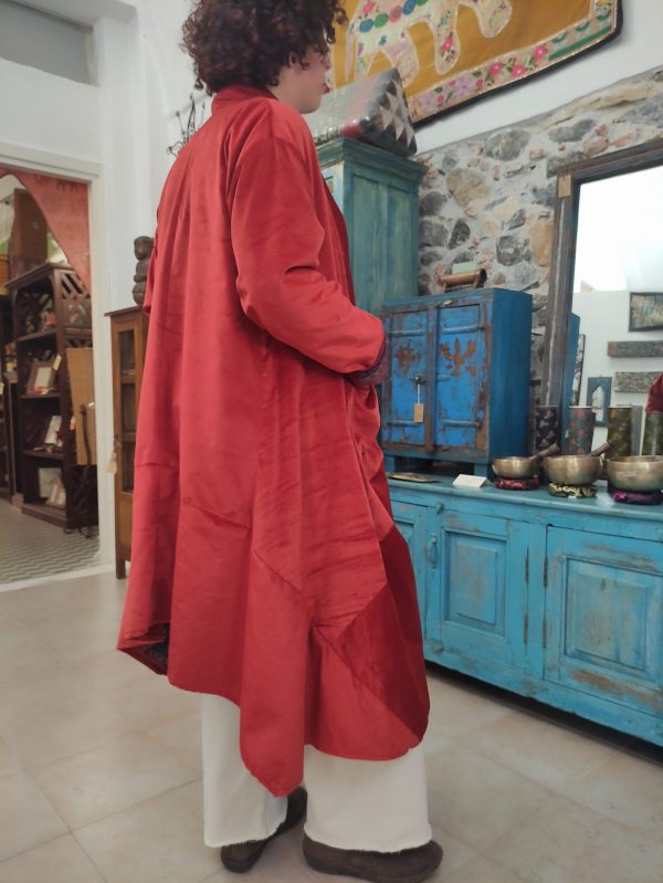 spolverino donna reversibile in velluto rosso e sari