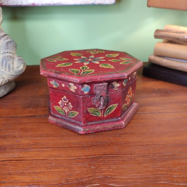 portagioie indiano rosso dipinto in legno