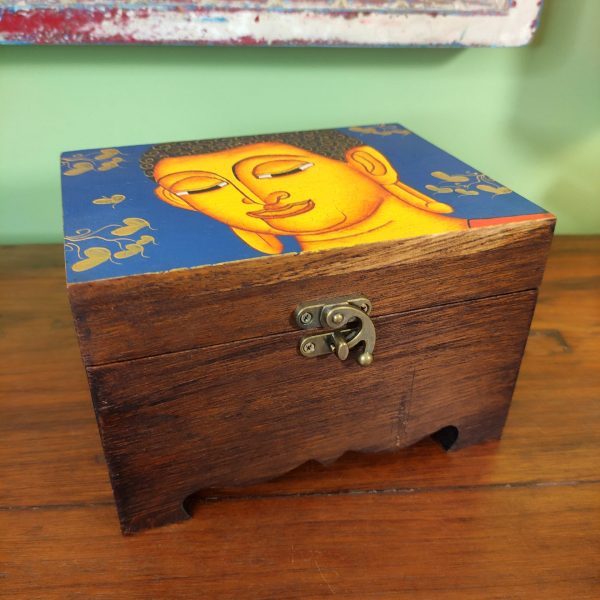 scatola portagioie con buddha in legno dipinta a mano