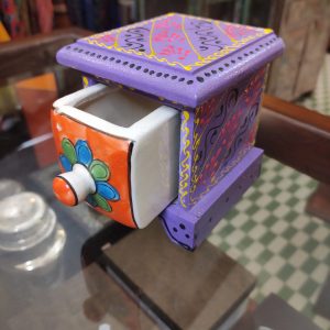 PICCOLA CASSETTIERA DIPINTA A MANO PORTA SPEZIE CON CASSETTO IN CERAMICA