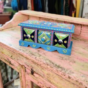 cassettiera da tavolo portagioie azzurra indiana