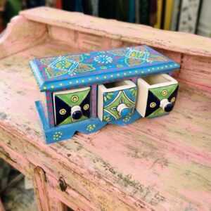 cassettiera da tavolo portagioie azzurra