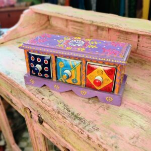 cassettiera portagioie viola con tre cassetti