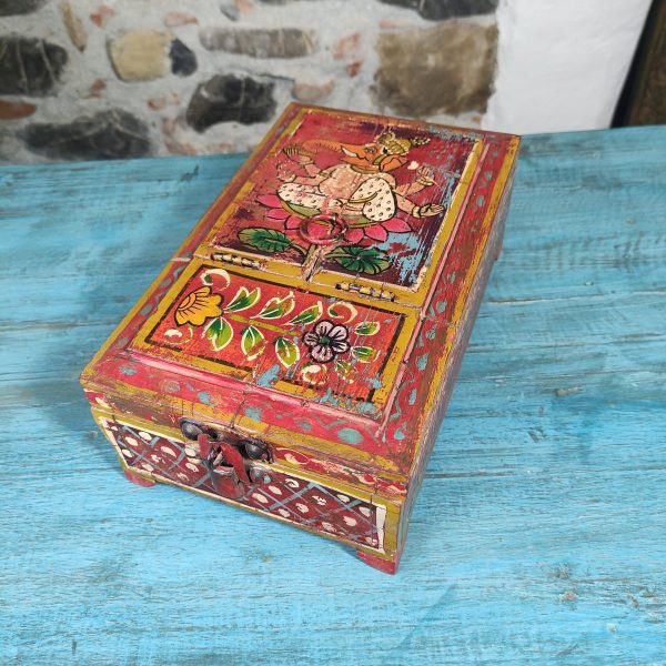 scatola portagioie indiana con specchio a scomparsa dipinta a mano con raffigurato ganesh