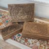SCATOLE IN LEGNO SET PORTAGIOIE CON BUDDHA INTAGLIATO SUL COPERCHIO
