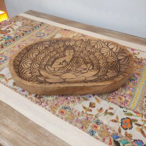 Vassoio in legno svuota tasche con buddha intagliato