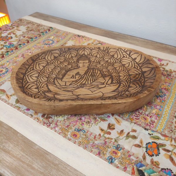 Vassoio in legno svuota tasche con buddha intagliato