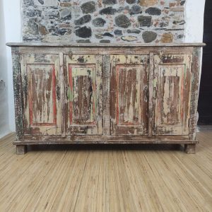 CREDENZA RUSTICA COLORATA INDIANA REALIZZATA CON PORTE ANTICHE
