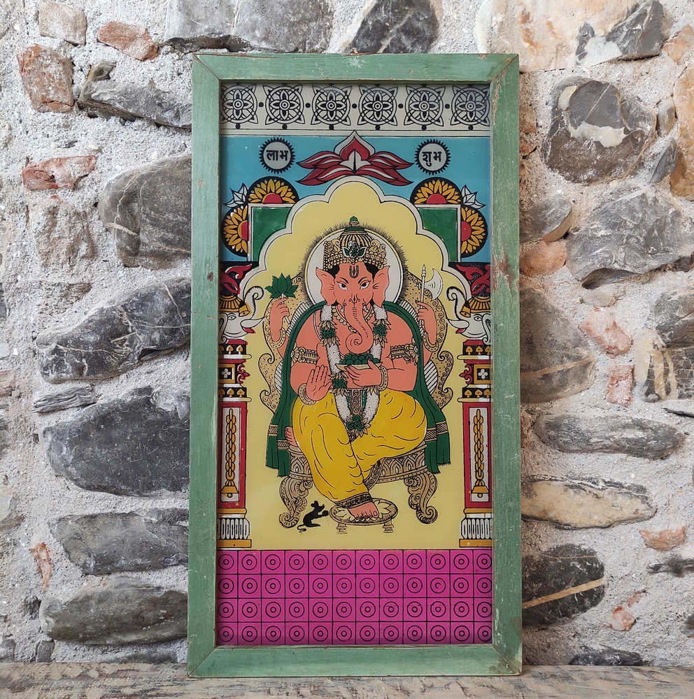 Ganesh divinità indiana stampa vintage su vetro