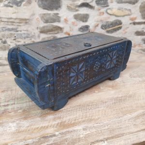 contenitore indiano portagioie blu in legno a due scomparti