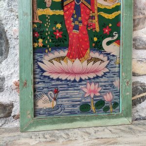 quadro stampa su vetro vintage raffigurante dea lakshmi. dettaglio del fiore di loto