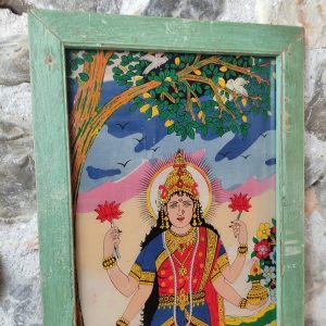 quadro stampa su vetro vintage raffigurante dea lakshmi. dettaglio