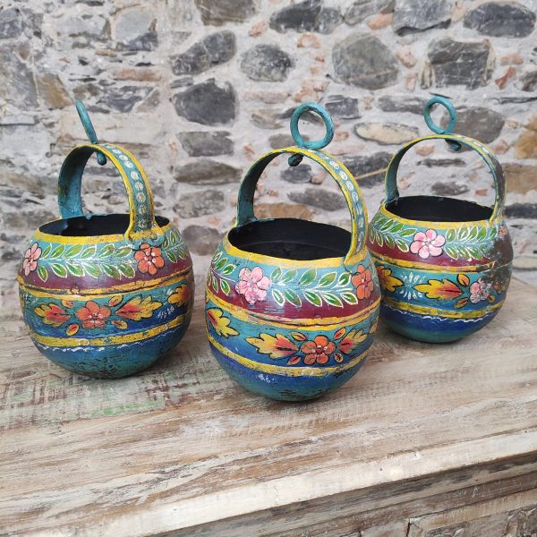 PORTA VASI ROTONDO DIPINTO A FIORI DA APPENDERE