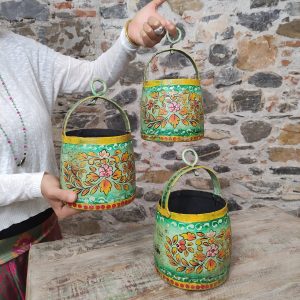 PORTA VASI DIPINTO A FIORI DA APPENDERE IN FERRO