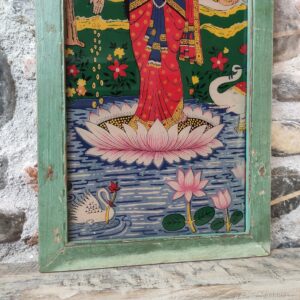 dettaglio vintage dea lakshmi stampa su vetro indiana