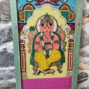 rara stampa su vetro indiana della divinità ganesh