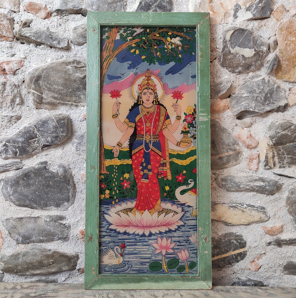 stampa su vetro vintage di dea lakshmi india