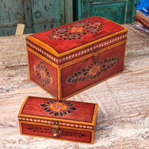 bauletto portagioie a fiori rosso indiano