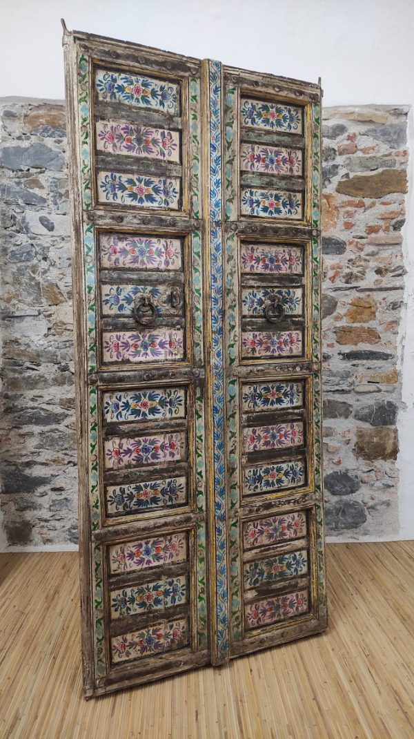 ANTICA PORTA INDIANA DIPINTA A FIORI