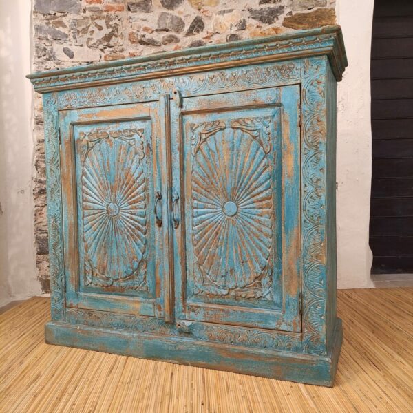 credenza indiana blu decorata shabby