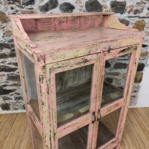 ripiano di vetrina indiana vintage rosa