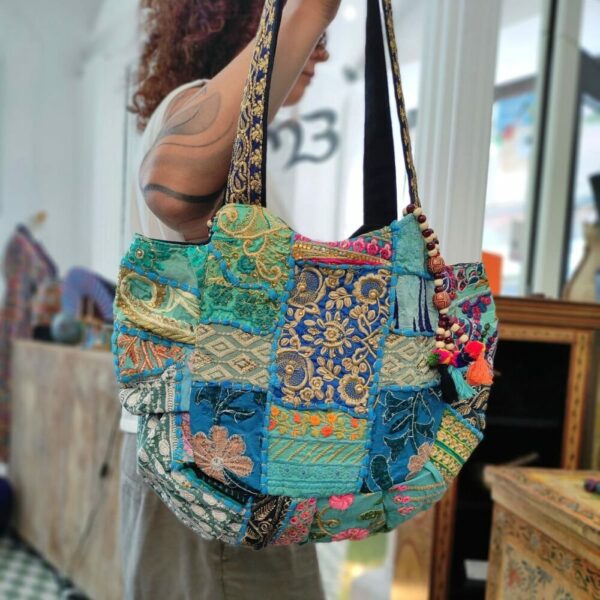 BORSA INDIANA PATCHWORK AZZURRA - immagine 3