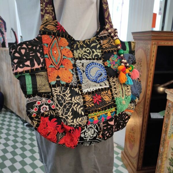 BORSA INDIANA PATCHWORK NERA - immagine 4