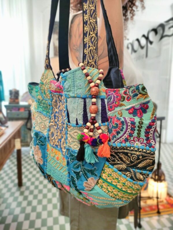 BORSA INDIANA PATCHWORK AZZURRA - immagine 4