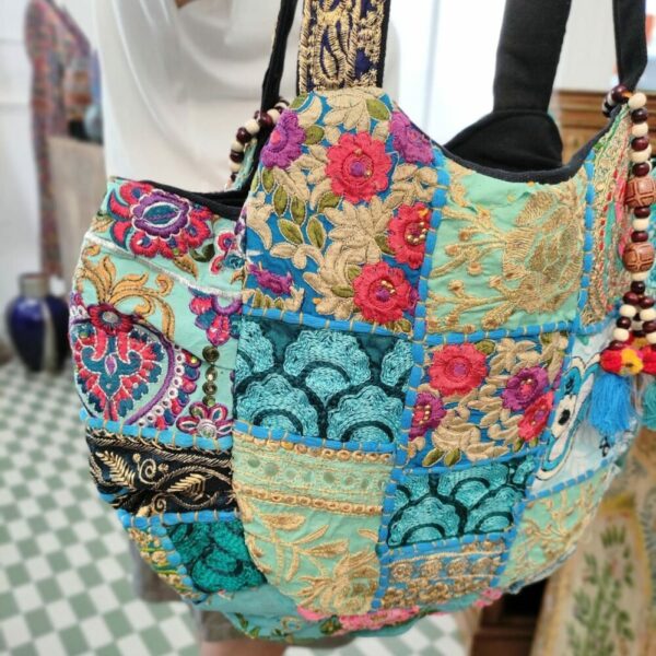 BORSA INDIANA PATCHWORK AZZURRA - immagine 2