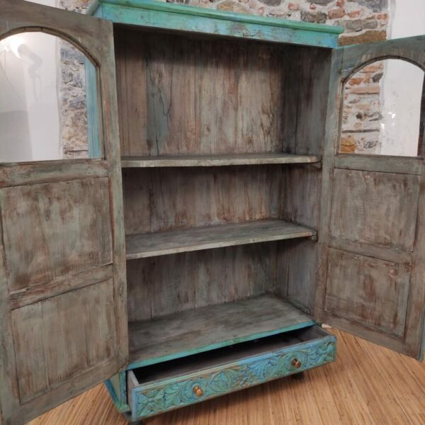 DISPENSA VERDE A VETRI VINTAGE - immagine 2