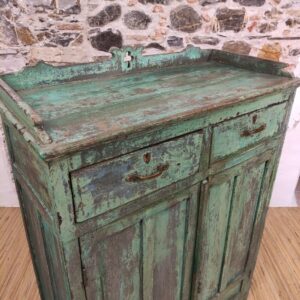 piano da lavoro con bordo in legno di credenza verde vintage