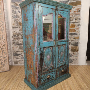 armadietto vintage blu con specchi