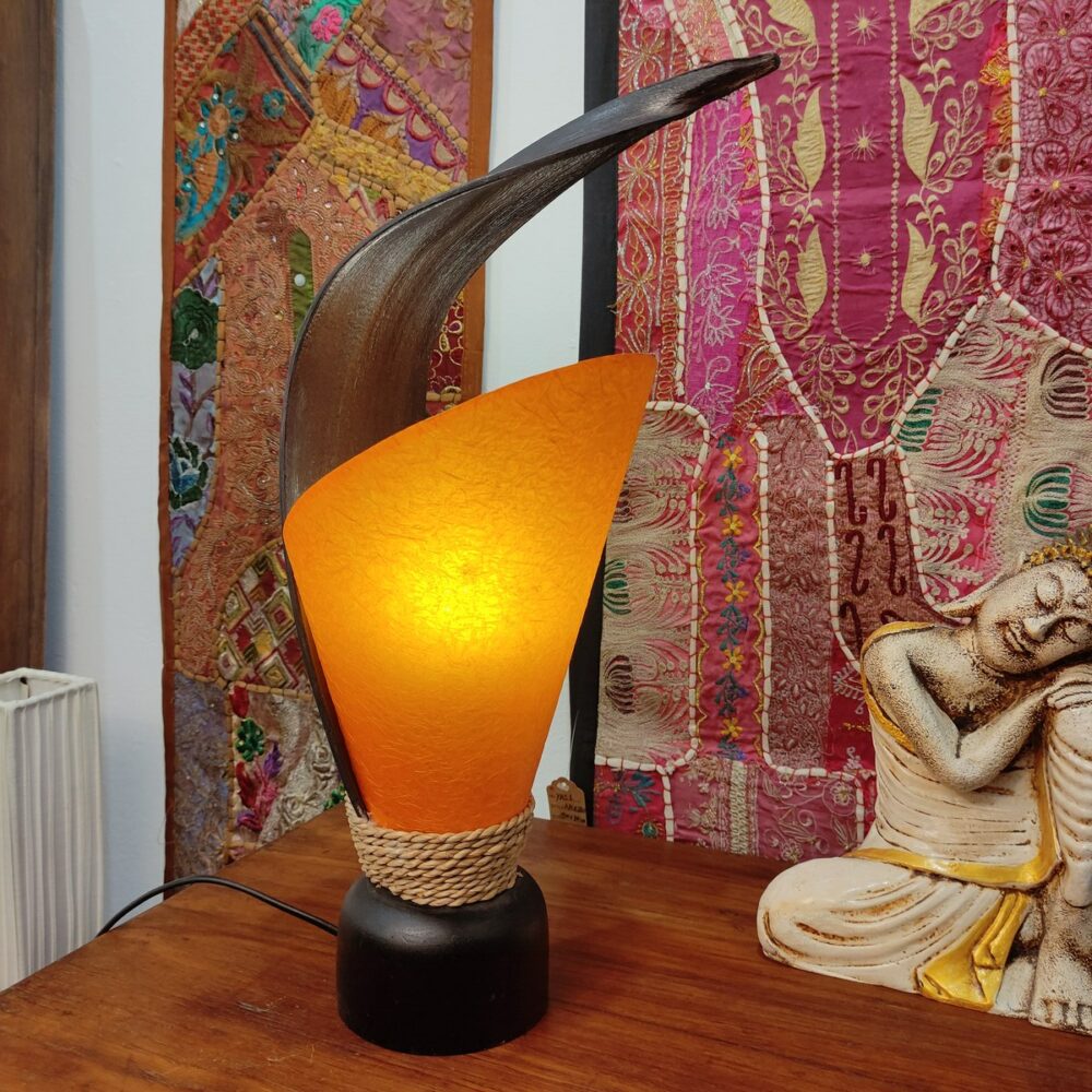 lampada arancione con foglia di cocco