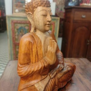 statua di buddha artigianale in legno vitarka mudra