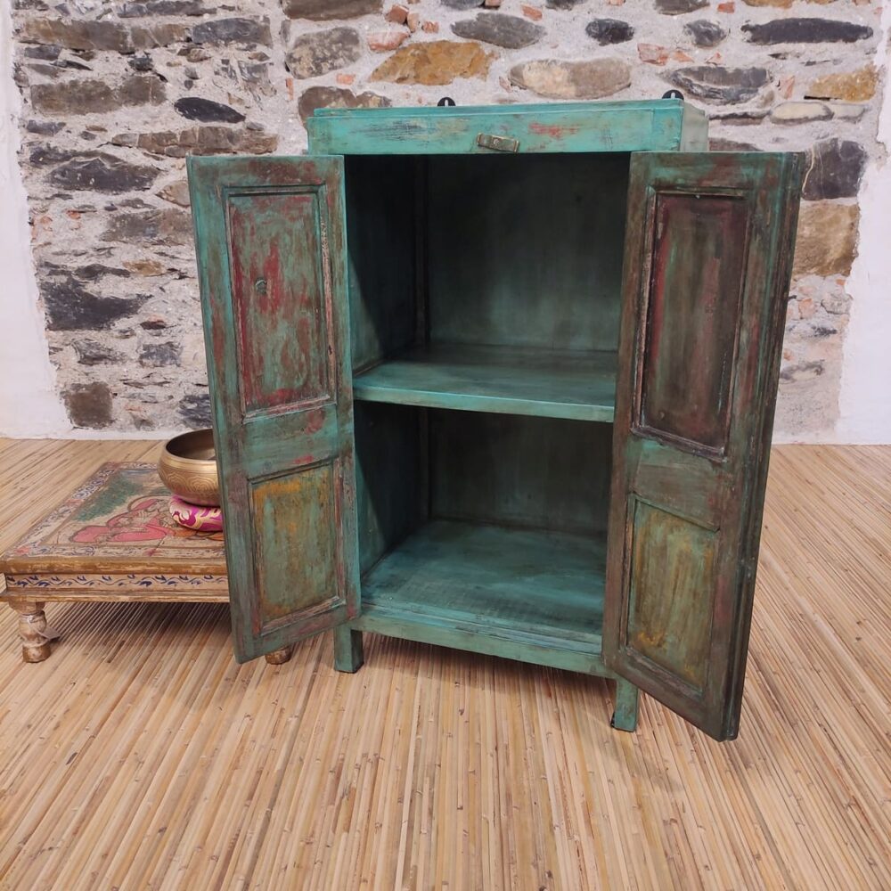 PICCOLO ARMADIETTO COMODINO INDIANO VERDE - immagine 6