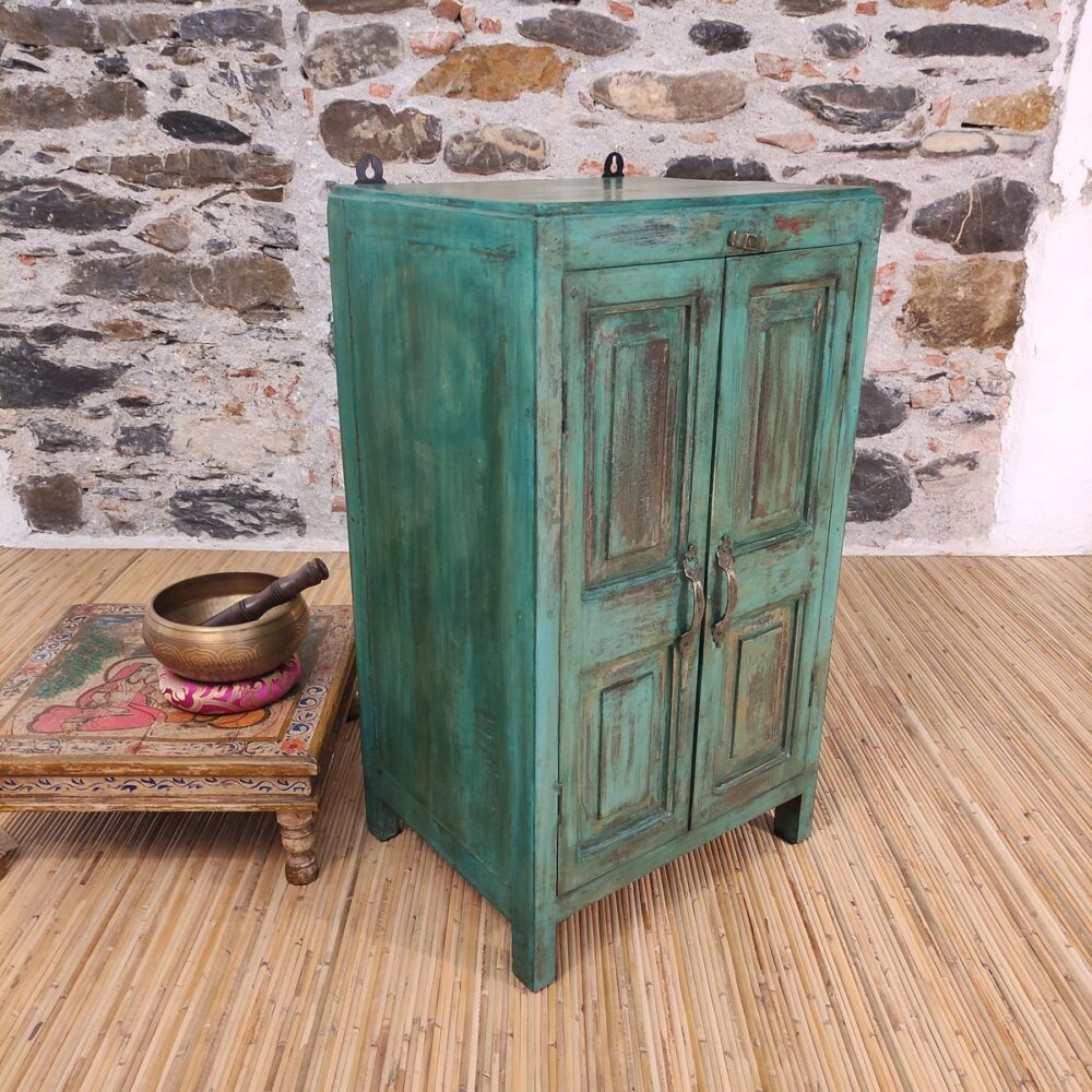 PICCOLO ARMADIETTO COMODINO INDIANO VERDE - immagine 4