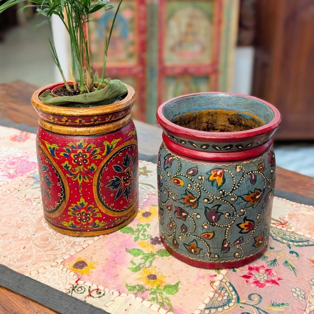 PORTAVASO DIPINTO A FIORI INDIANO