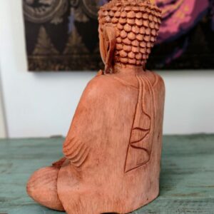 retro statua del Buddha in meditazione in legno naturale intagliata a mano altezza 30cm.