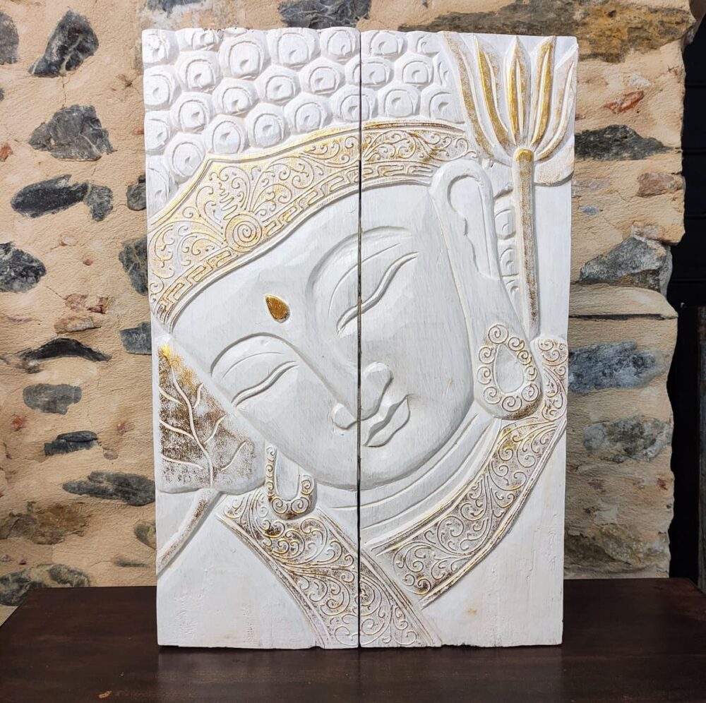 PANNELLO CON BUDDHA A DUE ELEMENTI BIANCO E ORO - immagine 2
