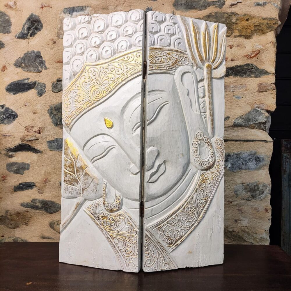 PANNELLO CON BUDDHA A DUE ELEMENTI BIANCO E ORO