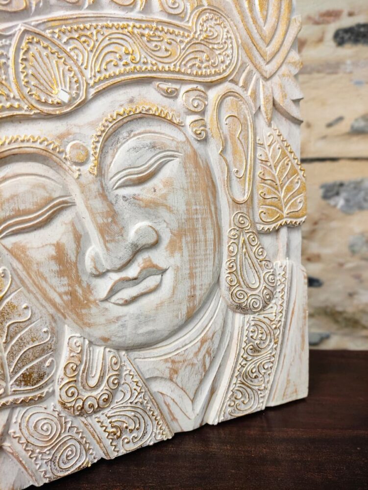 PANNELLO CON BUDDHA INTAGLIATO BIANCO E ORO - immagine 2